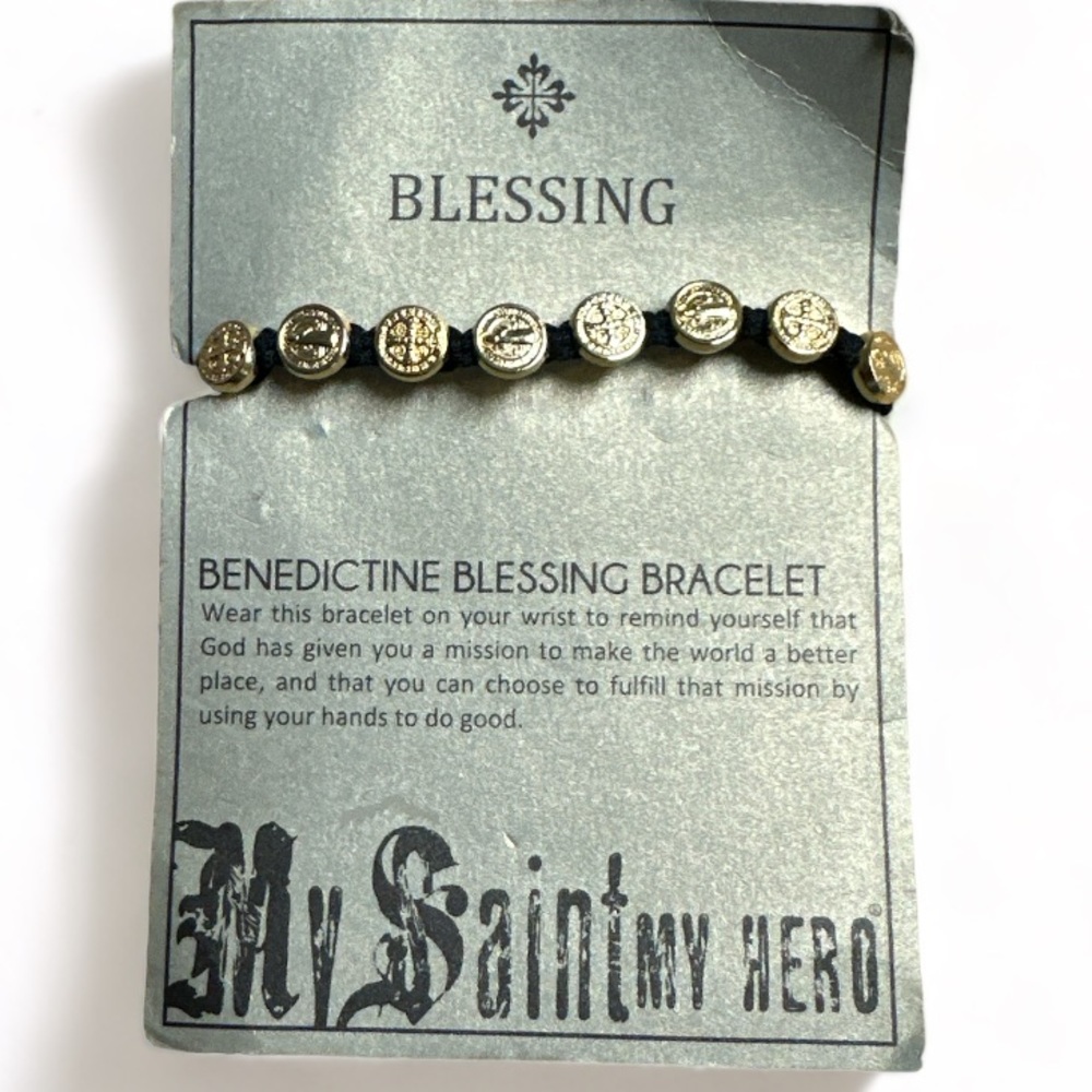 My Saint My Hero Black St Benedict | Gold Metals Bracelet Adjustable NWT